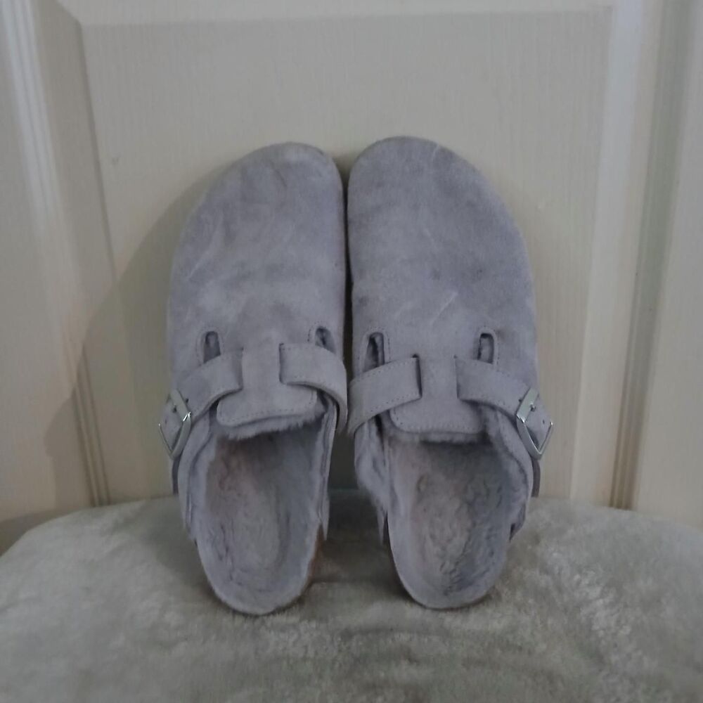 Rare Birkenstock Boston Light Purple Shearling Suede Clogs 38 Narrow Gorpcore - Picture 6 of 8